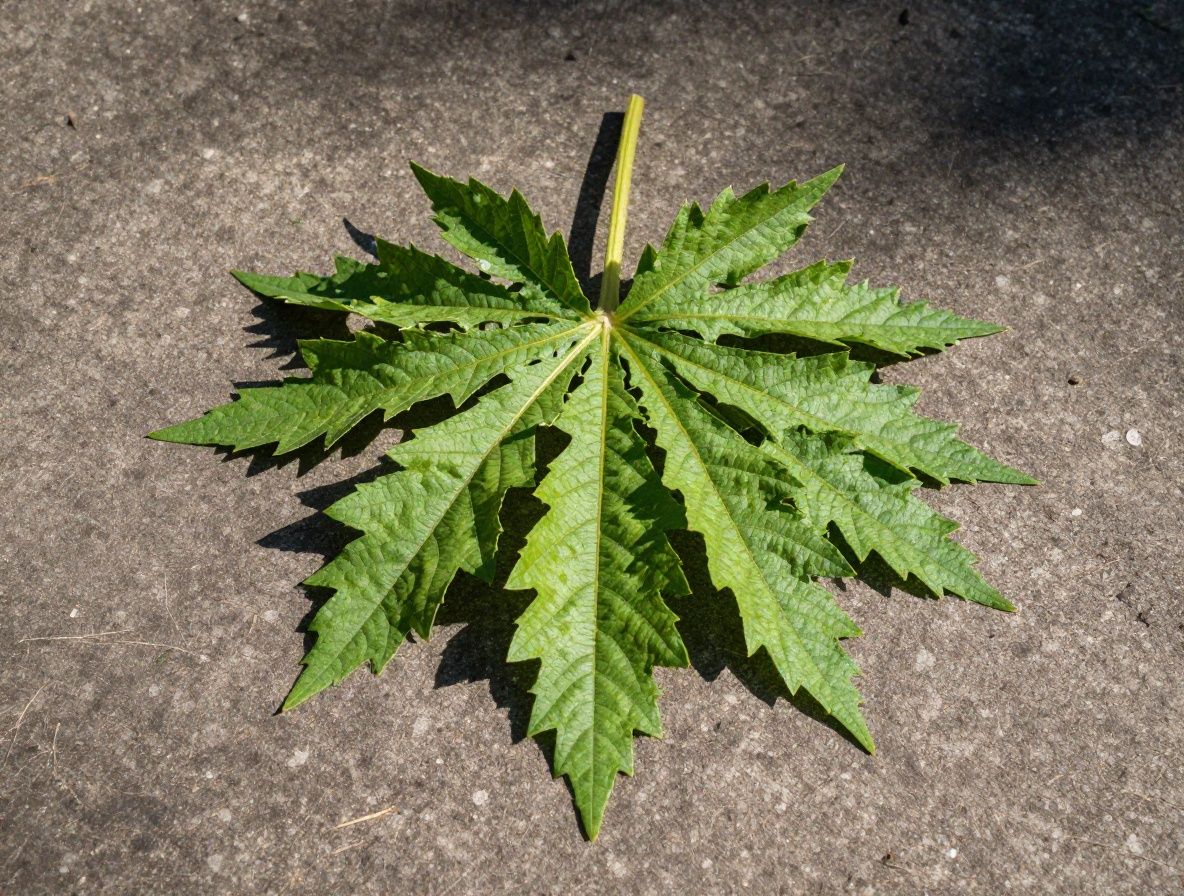 Detail čerstvých zelených listů bylinek v ranním slunci na kamenném povrchu, přirozené textury a teplé světlo zdůrazňující organický původ surovin